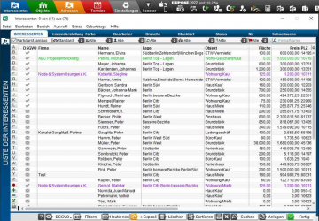 Liste der Immobilien Interessenten mit Suchkriterien