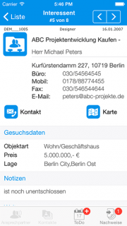 iOS Interessenten-Detail
