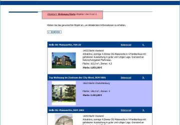 Beim Klick auf eine Objektart öffnet sich die entsprechende Liste mit Einzel-Objekten.