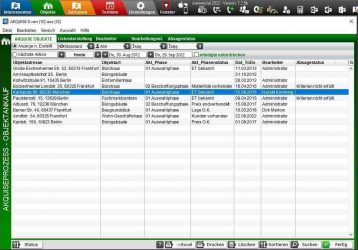 Objekt Akquise - Listenansicht