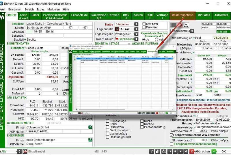 Maklerangebote zur Einheit erfassen